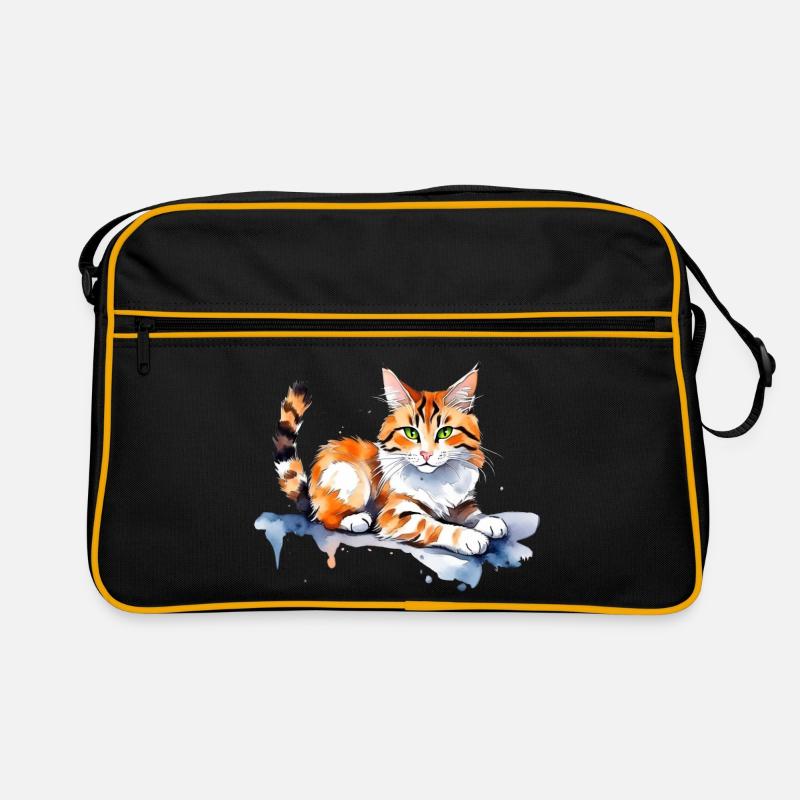 Katze im Schnee - Retro Tasche - Schwarz/Gold