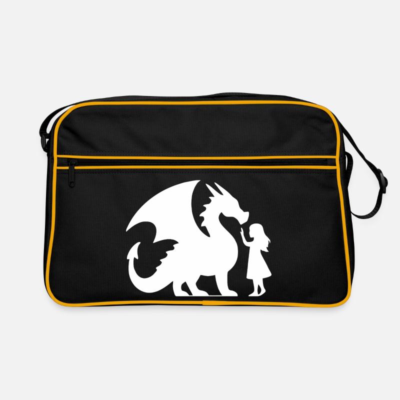 Episches Drachen- und Mädchen-Silhouetten-Design - Retro Tasche - Schwarz/Gold