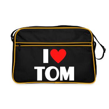 I love Tom Rotes Herz Romantischer Name Fan - Retro Tasche - Schwarz/Gold - Vorne