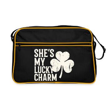 She's My Lucky Charm Clover Design - Retro Bag - black/gold - Front