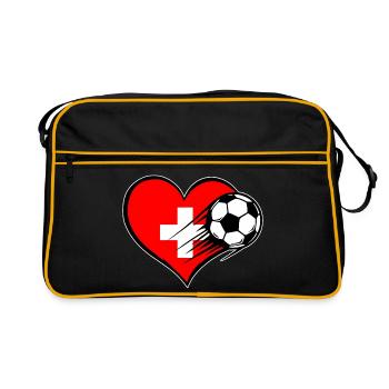 Switzerland Flag Football with Heart - Retro Bag - black/gold - Front