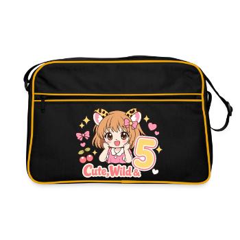 Cute Wild Mädchen Leopardenlook Mit Kirschen - Retro Tasche - Schwarz/Gold - Vorne