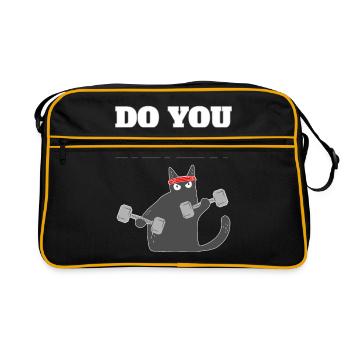 Funny, cool cat with a saying: Do You Even Lift? - Retro Bag - black/gold - Front