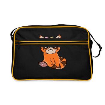 Doux, mignon, panda rouge, panda avec des fleurs - Sac Retro - noir/or - Devant