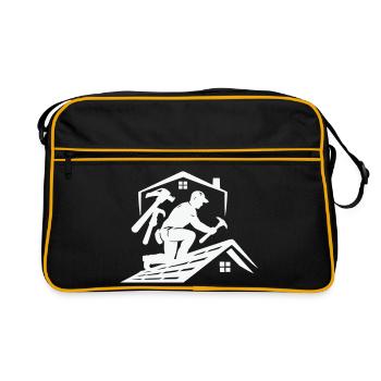 Silhouette du couvreur sur le toit - Sac Retro - noir/or - Devant