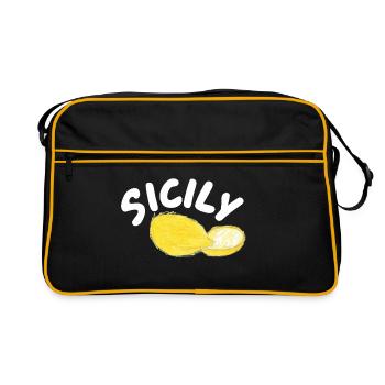 Sicily Zitronen Illustration - Sicily - Retro Tasche - Schwarz/Gold - Vorne