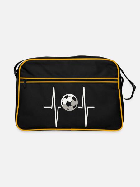 Fußball-Herzfrequenz-EKG Herzfrequenzmonitor Fußballfan - Retro Tasche - Schwarz/Gold - Vorne