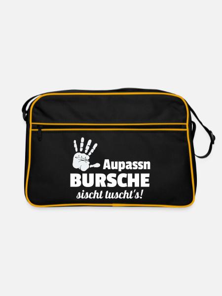 Aupassn Bursche, sischt tuschts! - Retro Tasche - Schwarz/Gold