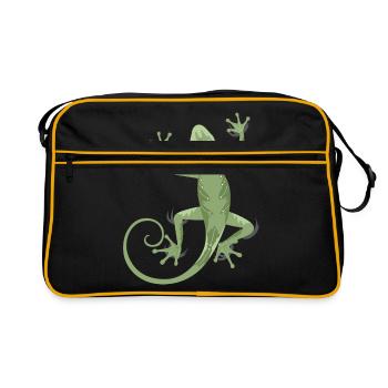 3D Gecko - Retro Tasche - Schwarz/Gold - Vorne