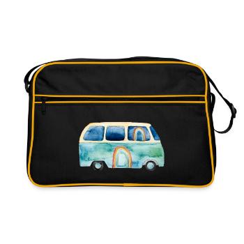 Regenbogen Retro Vintage Van Bus - Retro Tasche - Schwarz/Gold - Vorne
