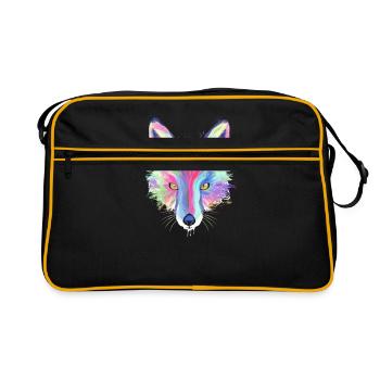 Splash Fuchs Geschenk für alle die Füchse mögen - Retro Tasche - Schwarz/Gold - Vorne