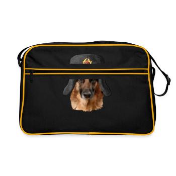 Deutscher Schäferhund in der Sowjetischen Mütze - Retro Tasche - Schwarz/Gold - Vorne