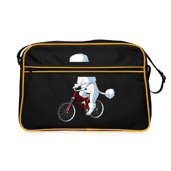 Chien caniche sur un vélo - Sac Retro - noir/or - Devant