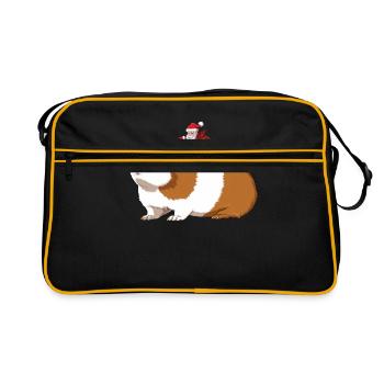 Meerschweinchen und Weihnachtsmann - Retro Tasche - Schwarz/Gold - Vorne