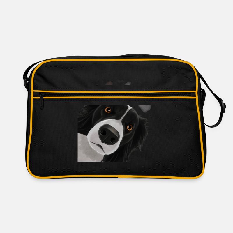 Neugieriger Border Collie Hund - Retro Tasche - Schwarz/Gold