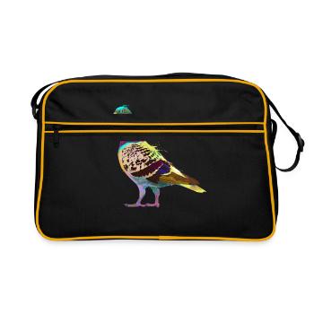 Colorful Splash Bird Pigeon - Retro Bag - black/gold - Front