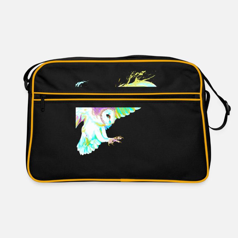 Fliegender Splash Vogel Eule - Retro Tasche - Schwarz/Gold