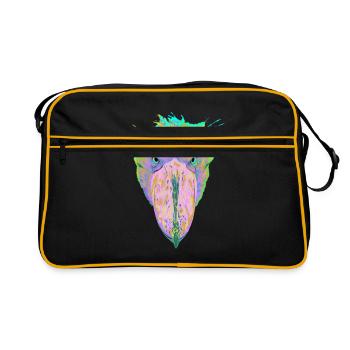 Bunter Splash Vogel Schuhschnabel - Retro Tasche - Schwarz/Gold - Vorne