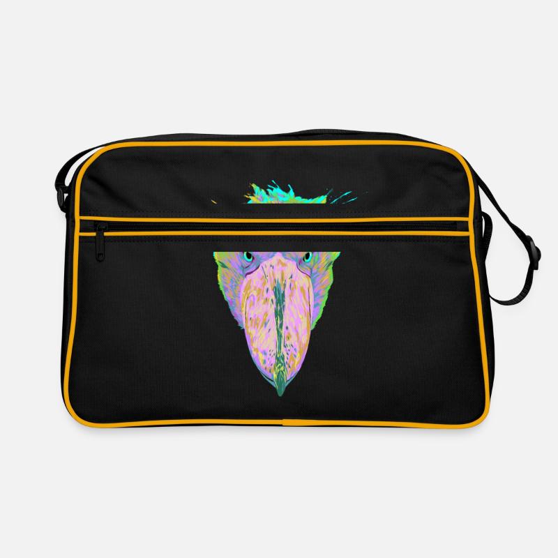 Bunter Splash Vogel Schuhschnabel - Retro Tasche - Schwarz/Gold