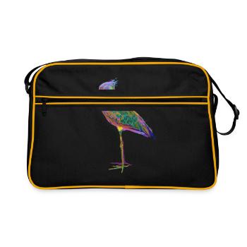 Bunter Splash Vogel Schuhschnabel - Retro Tasche - Schwarz/Gold - Vorne