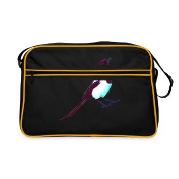Bunter Splash Vogel Elster - Retro Tasche - Schwarz/Gold - Vorne