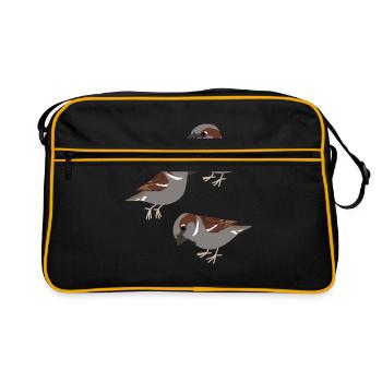 Colorful Splash Flying Bird Sparrow - Retro Bag - black/gold - Front
