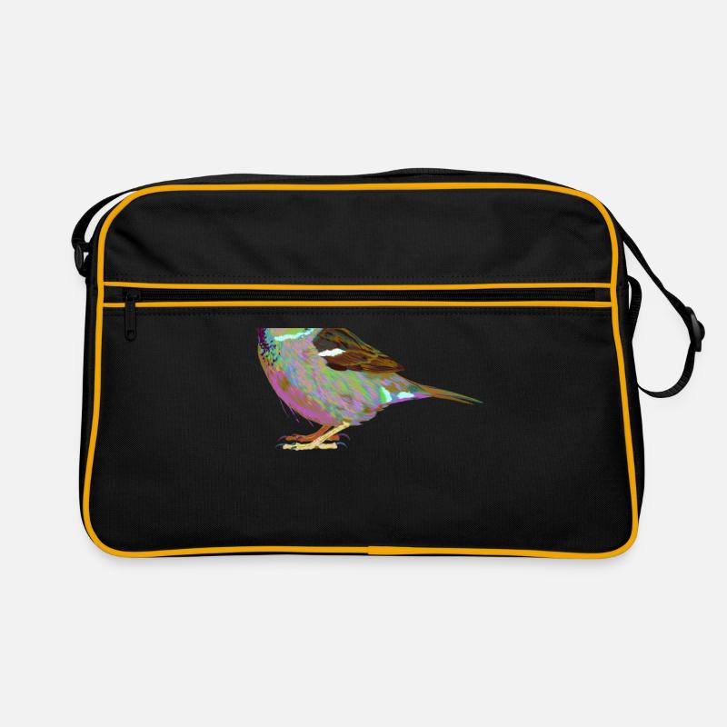 Bunter Hausspatz Haussperling Splash Vogel Spatz - Retro Tasche - Schwarz/Gold
