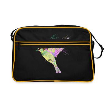 Colorful Splash Flying Bird Sparrow - Retro Bag - black/gold - Front