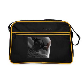 Funny Curious Bird Sparrow - Retro Bag - black/gold - Front