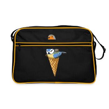 Funny Birds Ice Cream Robin, Blue Tit and House - Retro Bag - black/gold - Front