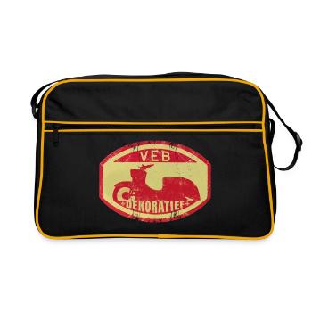 Simsom Schwalbe - VEB DEKORATIEF Vintage Logo DDR - Retro Tasche - Schwarz/Gold - Vorne