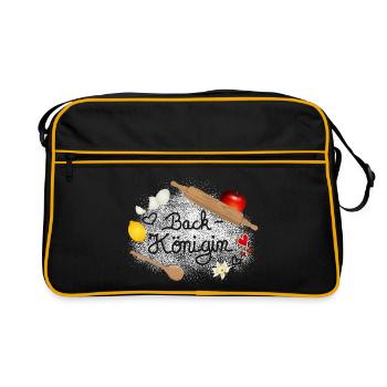 Mehl und Back Zutaten mit Schriftzug Back Königin - Retro Tasche - Schwarz/Gold - Vorne