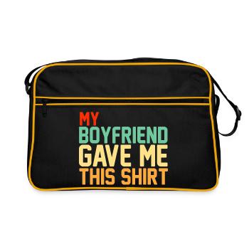 Mein Freund hat mir dieses Shirt im Retro-Stil geschenkt - Retro Tasche - Schwarz/Gold - Vorne
