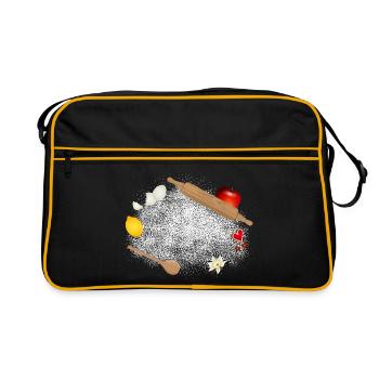 Farine et ingrédients – motif de cuisine atmosphérique - Sac Retro - noir/or - Devant