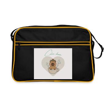 Hamster chills in teacup - Retro Bag - black/gold - Front