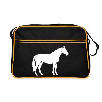 Pferd Silhouette Stehend Reiten Vektor - Retro Tasche - Schwarz/Gold - Vorne