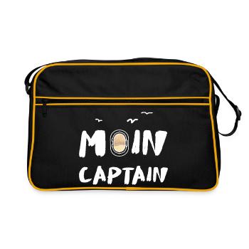 Moin Captain Bullauge Meer Urlaub Erholung Küste - Retro Tasche - Schwarz/Gold - Vorne