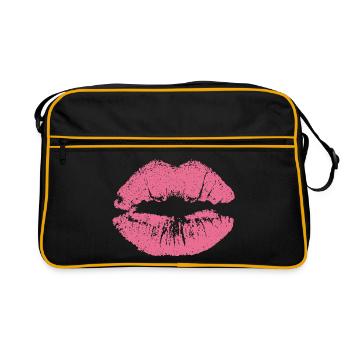 Bouche embrassante avec rouge à lèvres imprint rose - Sac Retro - noir/or - Devant