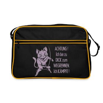 Dicke Katze, zu dick zum Wegrennen - Retro Tasche - Schwarz/Gold - Vorne