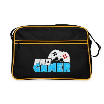 Pro Gamer blau mit Gamepad - Retro Tasche - Schwarz/Gold - Vorne