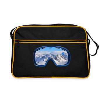Ski goggles reflect mountain panorama - Retro Bag - black/gold - Front