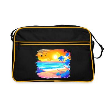 Summer Sunset Beach Watercolor - Retro Bag - black/gold - Front