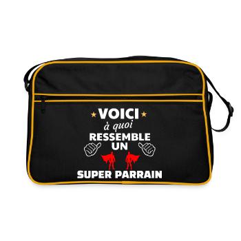 Humour Super Parrain Illustration - Sac Retro - noir/or - Devant
