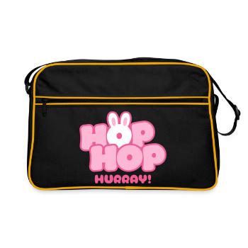 Hop Hop Hurray | Cute Bunny Saying Motif - Retro Bag - black/gold - Front