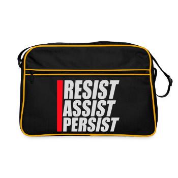 Resist Assist Persist Aktivismus Motivation Logo - Retro Tasche - Schwarz/Gold - Vorne