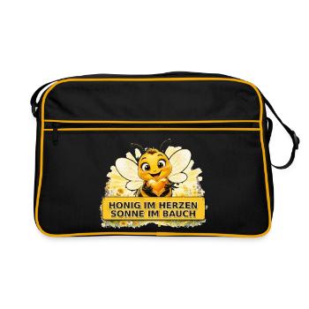 Biene Honig Imker Honigwabe Blumen Wiese Insekt - Retro Tasche - Schwarz/Gold - Vorne