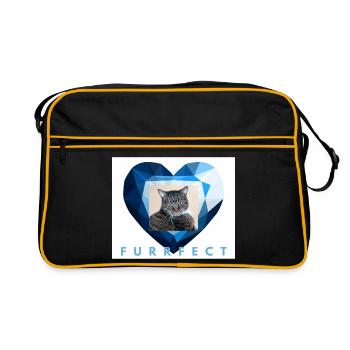 Esthétique de chat tigré en cœur en diamant bleu Furrfect - Sac Retro - noir/or - Devant