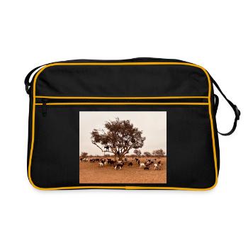 Des chèvres sous un arbre dans la savane - Sac Retro - noir/or - Devant