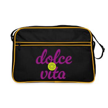 Dolce Vita Limette Quote Italien Lebensfreude Fun - Retro Tasche - Schwarz/Gold - Vorne