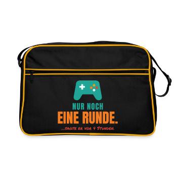 Nur noch eine Runde – Gamer Spruch - Retro Tasche - Schwarz/Gold - Vorne
